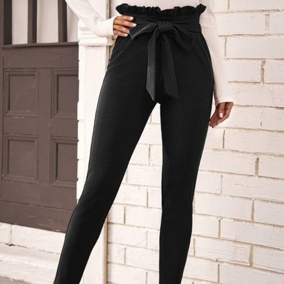 Work Chic Black belted skinny Paper bag pants - Picture 5 of 11